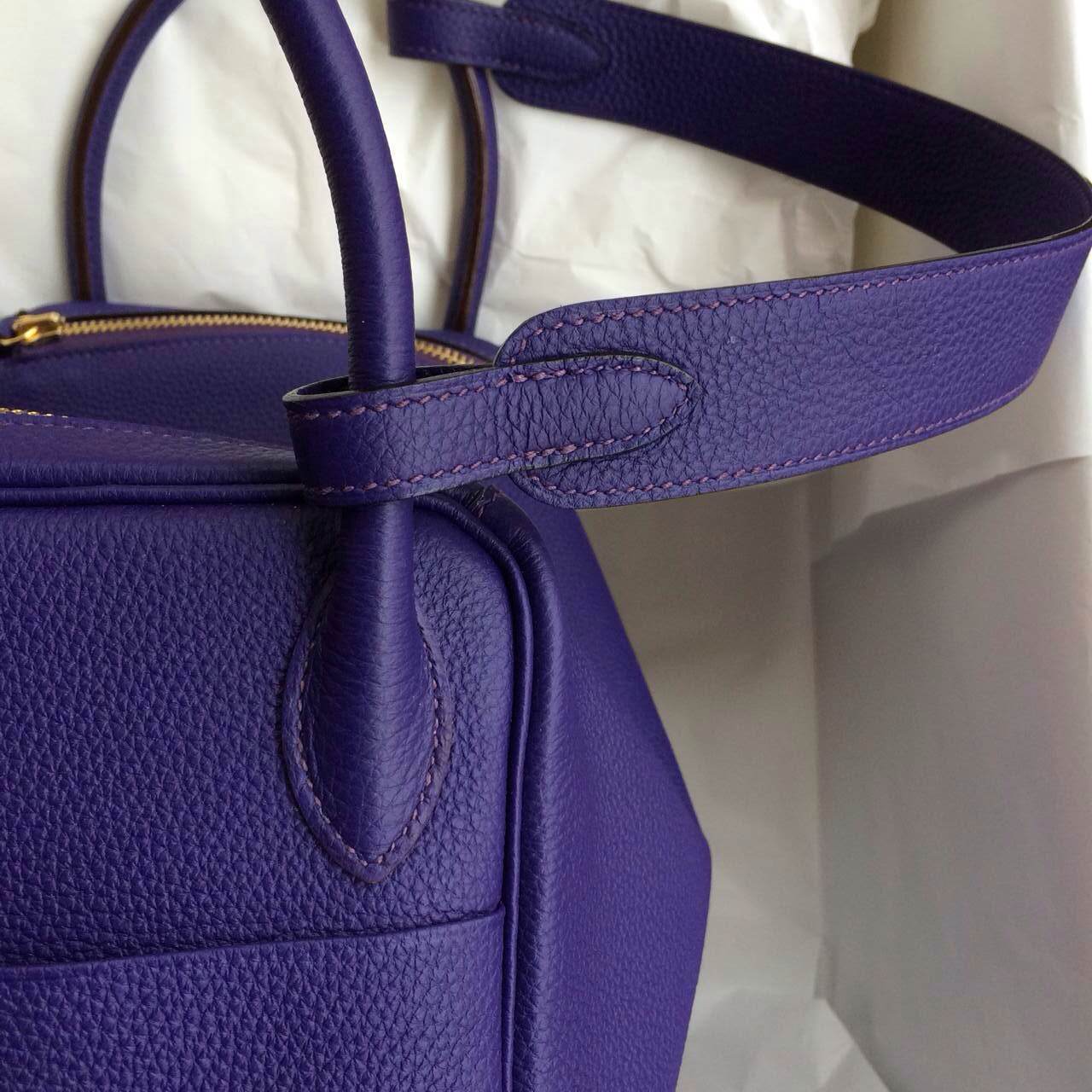 Hand Stitching Hermes Lindy Bag 9K Iris Purple France Togo Leather Gold Hardware