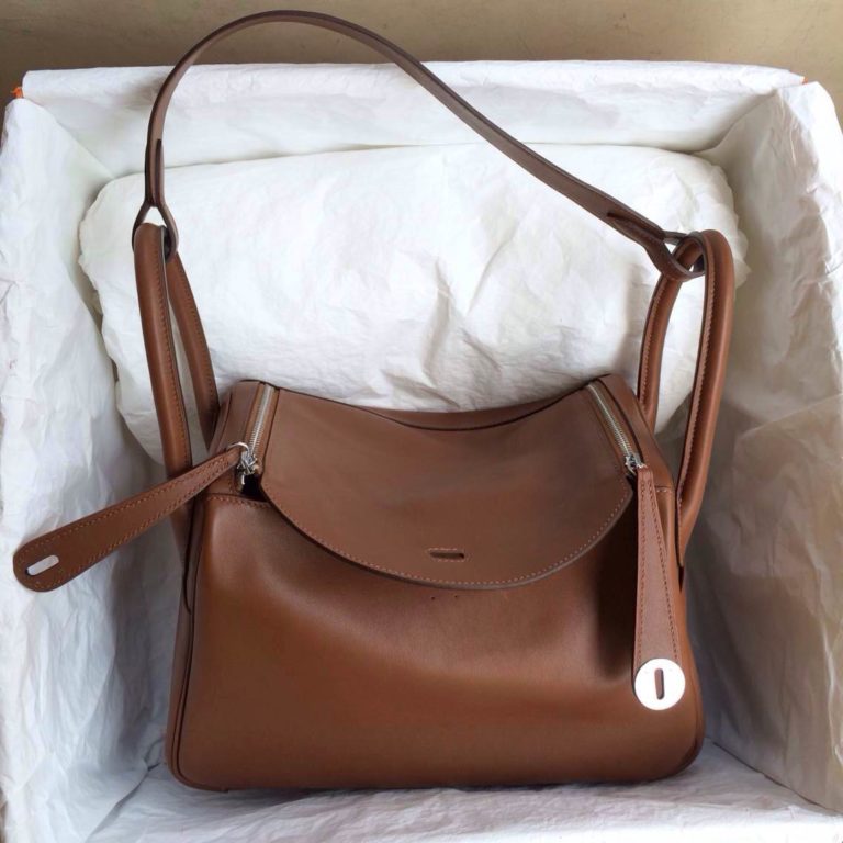 High Quality Coffee Color Swift Leather Hermes Lindy Bag 30cm Silver Hardware