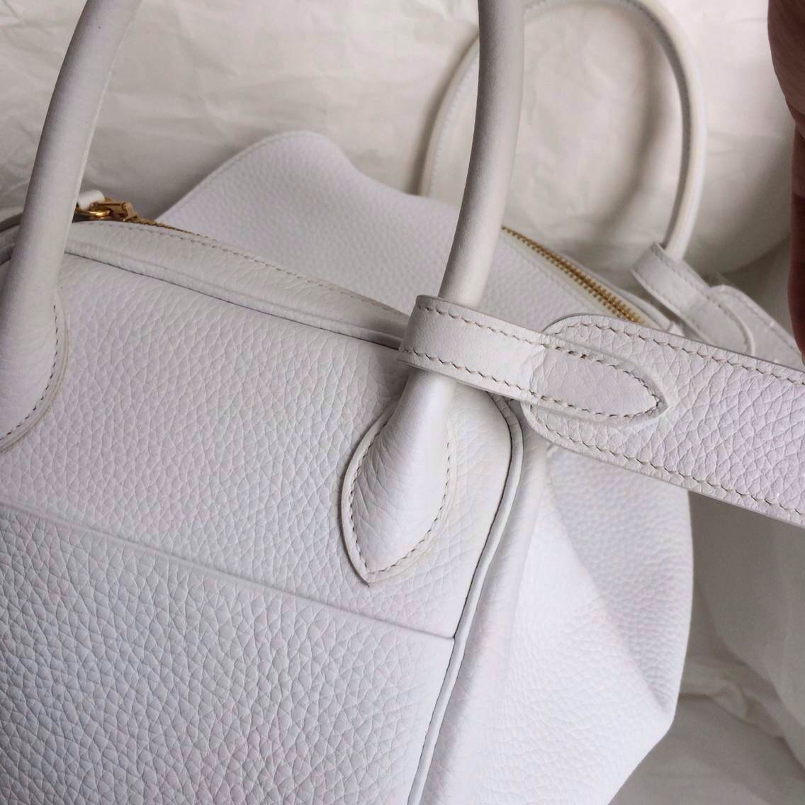 Hermes Lindy Bag30cm White Color France Togo leather Hand Stitching Handbag