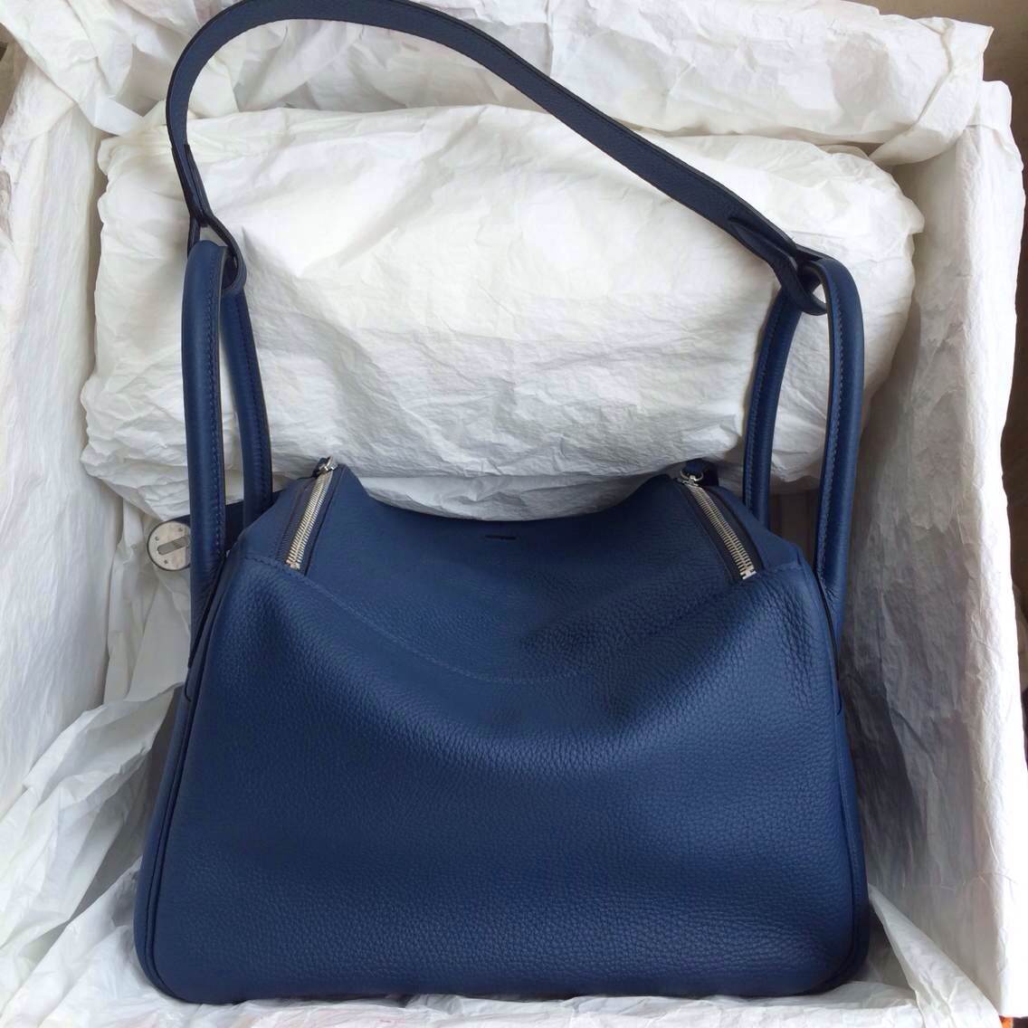 Hot Sale 7K Blue Saphir France Togo Leather Hermes Lindy Bag 30cm