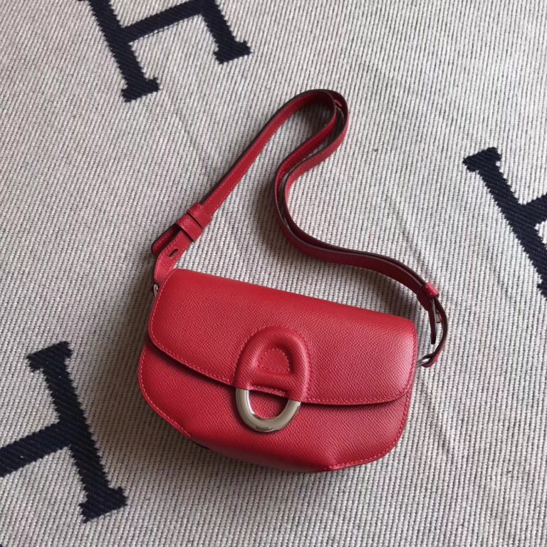 Hermes Q5 Rouge Casaque Epsom Leather Cherche Midi Bag Silver Hardware