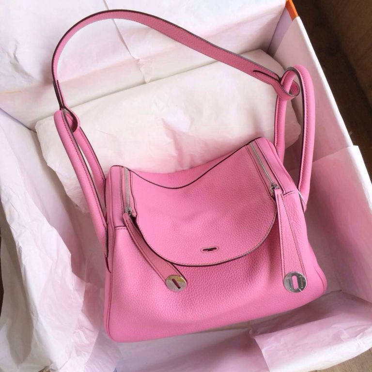 Hermes Lindy Bag  30cm 5P Pink France Togo Leather Silver Hardware