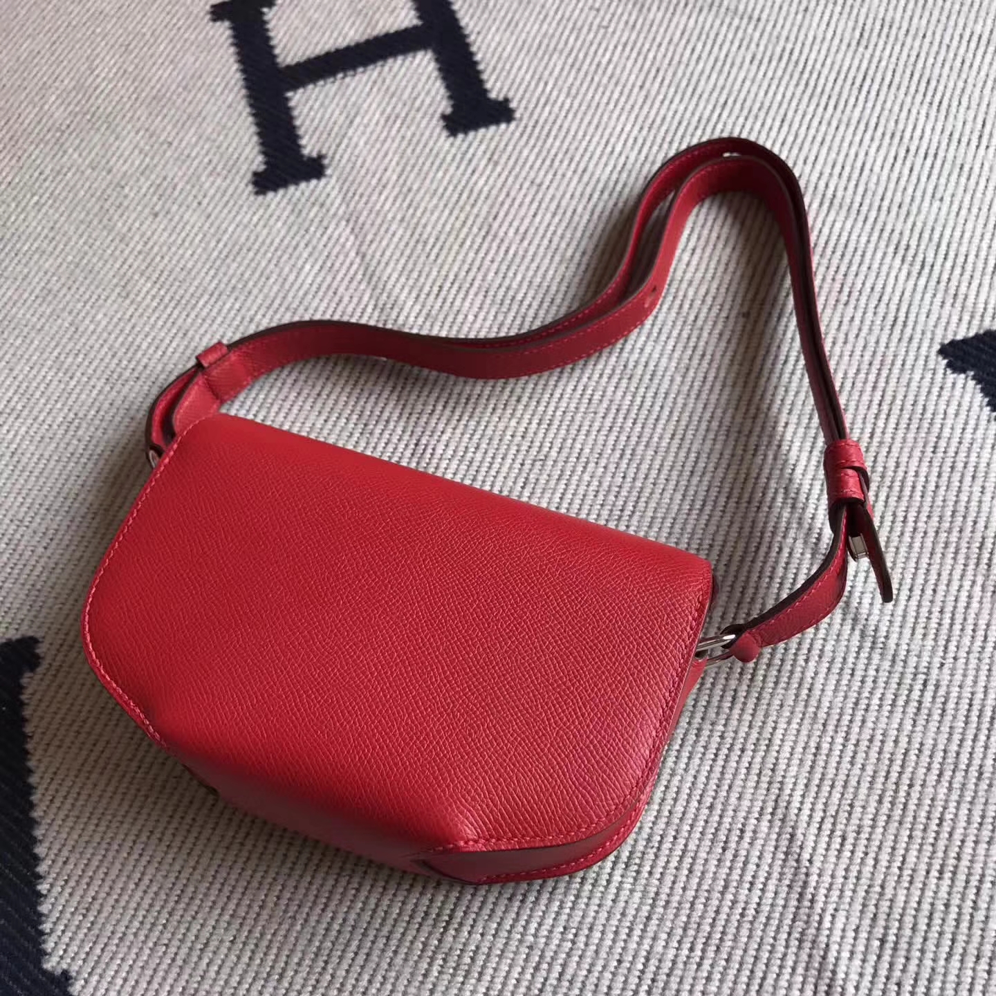 New Hermes Q5 Rouge Casaque Epsom Leather Cherche Midi Bag Silver Hardware