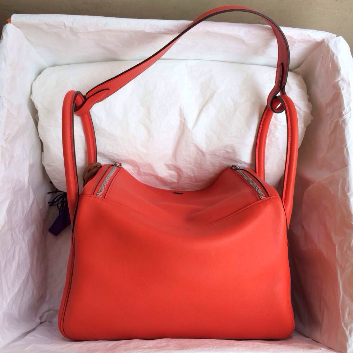 9T Flame Red France Swift Leather Hermes Lindy30 Bag Silver Hardware