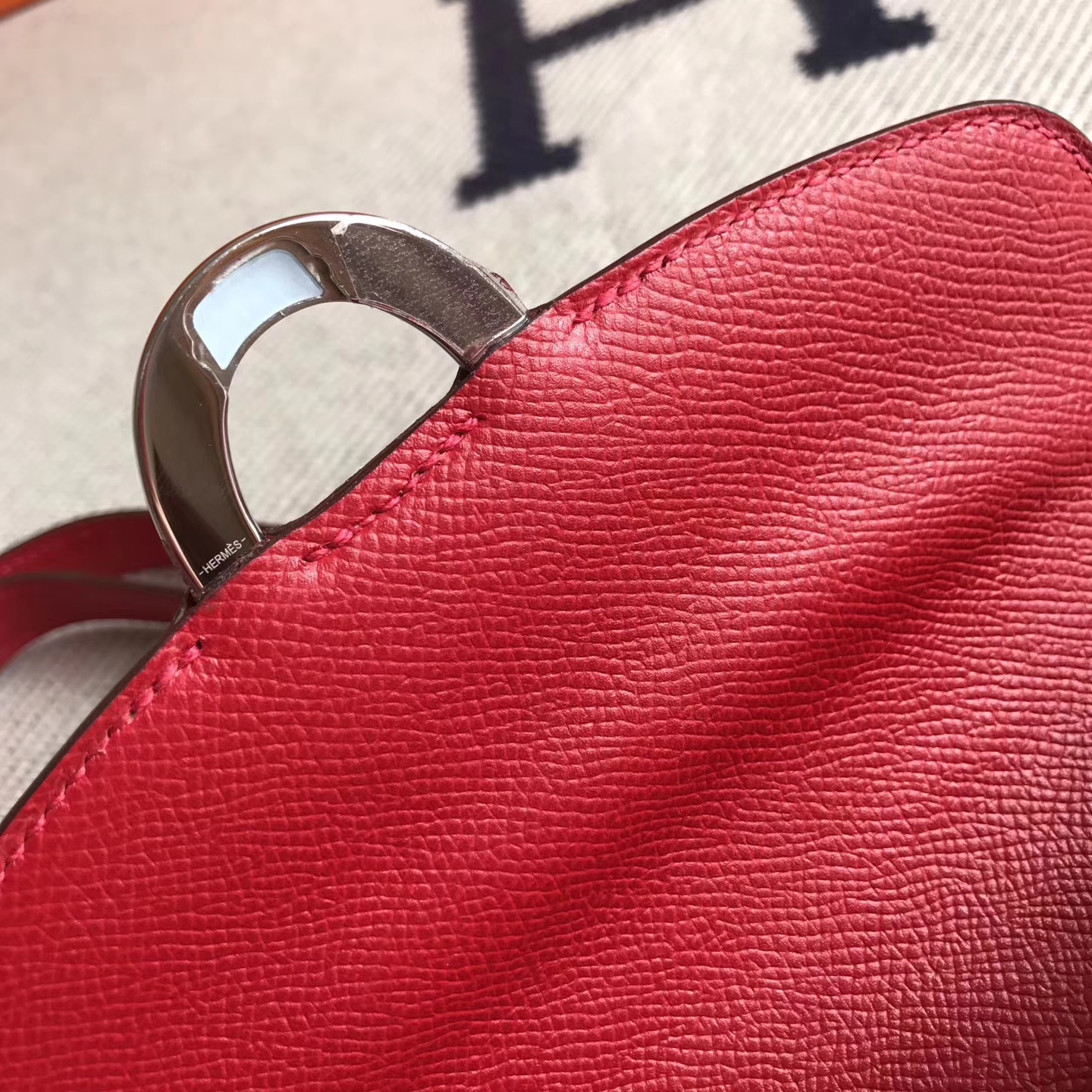New Hermes Q5 Rouge Casaque Epsom Leather Cherche Midi Bag Silver Hardware