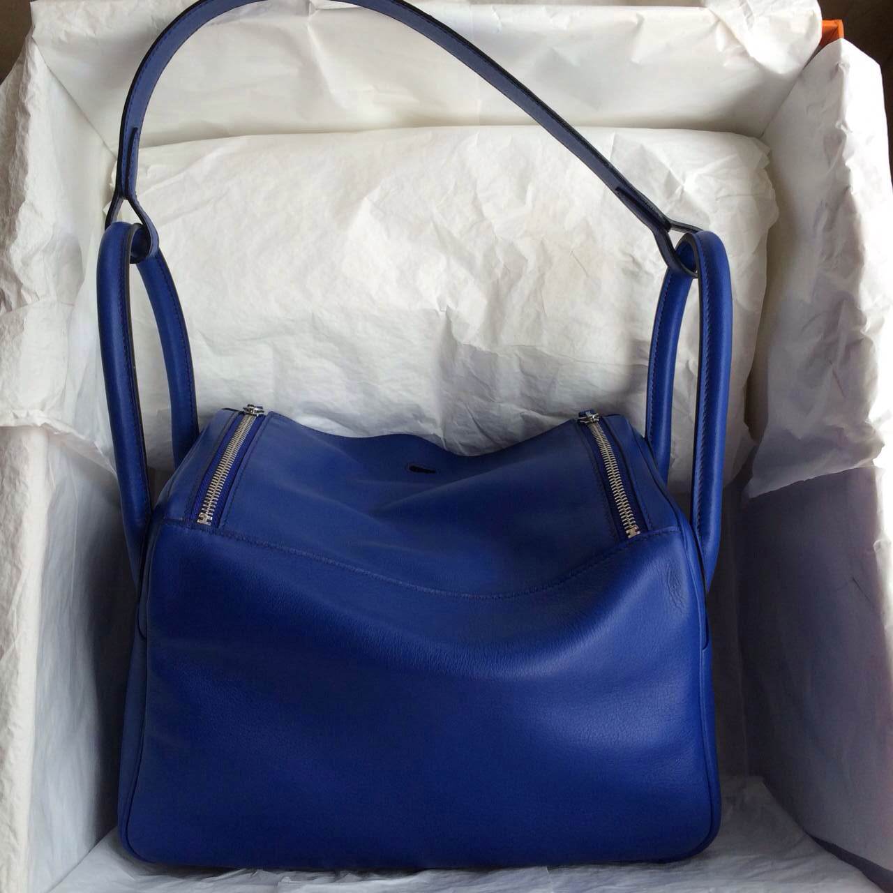 High Quality 7T Blue Electric Swift Leather Hermes Lindy Bag30cm Wholesale