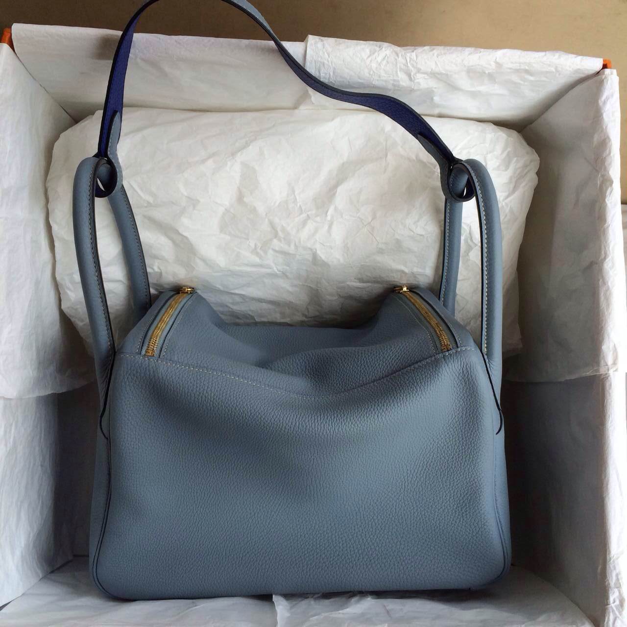Hand Stitching Hermes Lindy Bag J7 Blue Lin/7T Blue Electric Togo leather