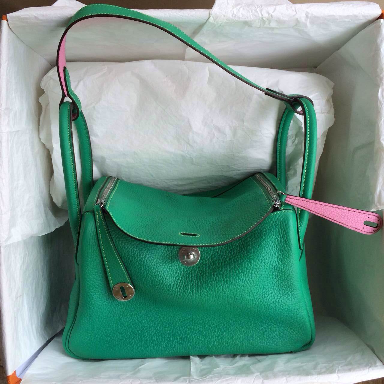 Wholesale Hermes Lindy Bag 30cm 6W Menthe/5P Pink France Togo leather