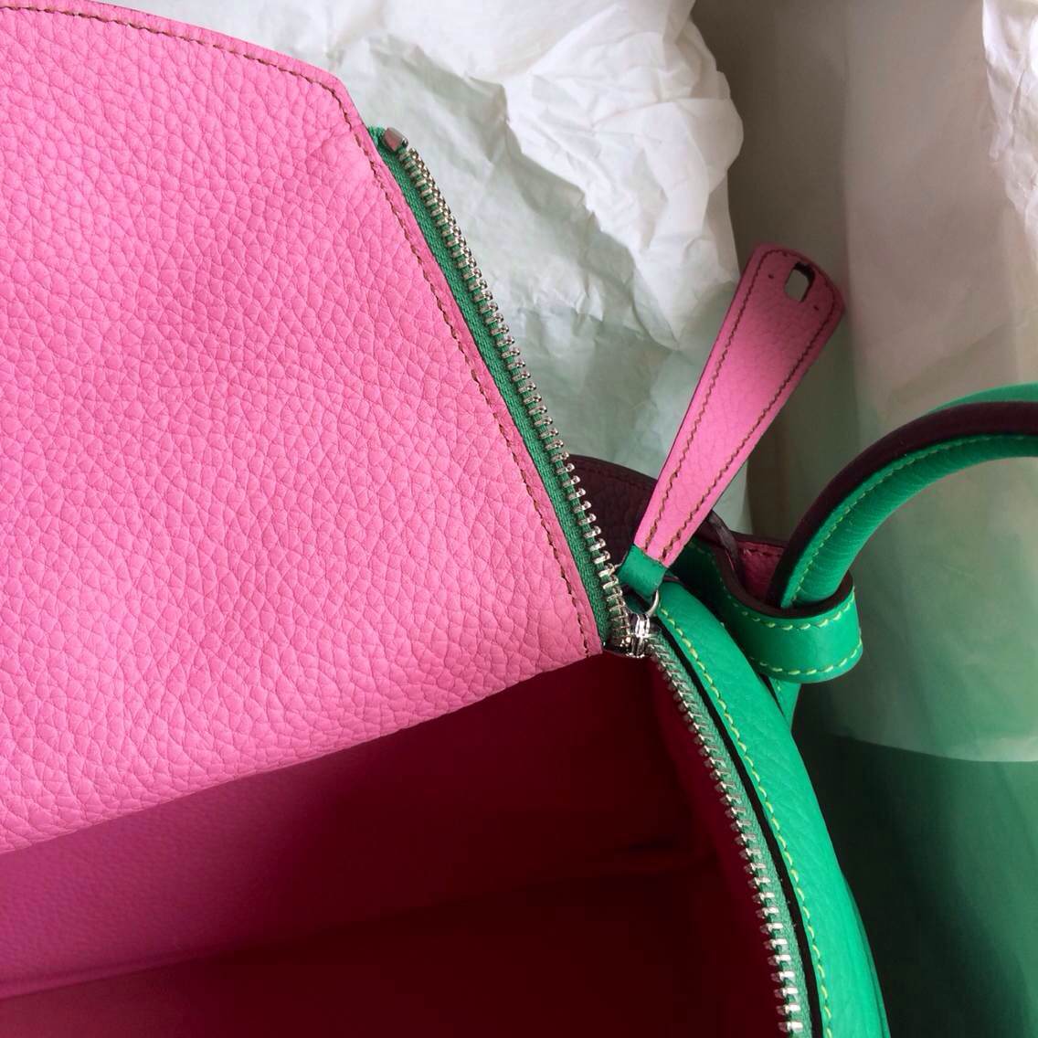 Wholesale Hermes Lindy Bag 30cm 6W Menthe/5P Pink France Togo leather