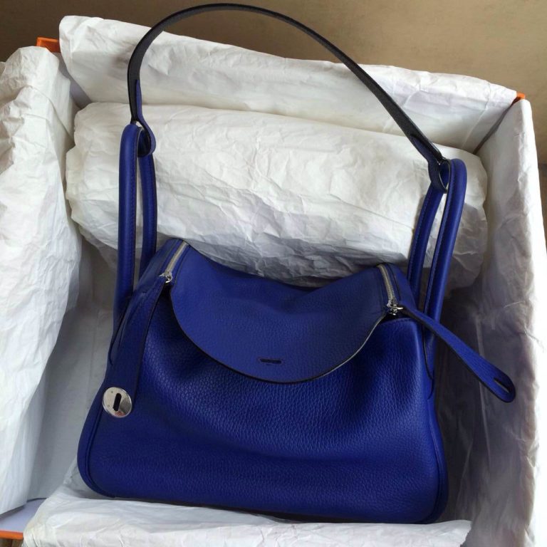 Hermes Lindy Bag 30cm 7T Blue Electric/Black Togo Leather