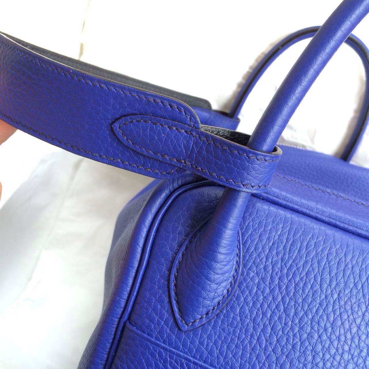 Fashion Hermes Lindy Bag30cm 7T Blue Electric/Black Togo Leather