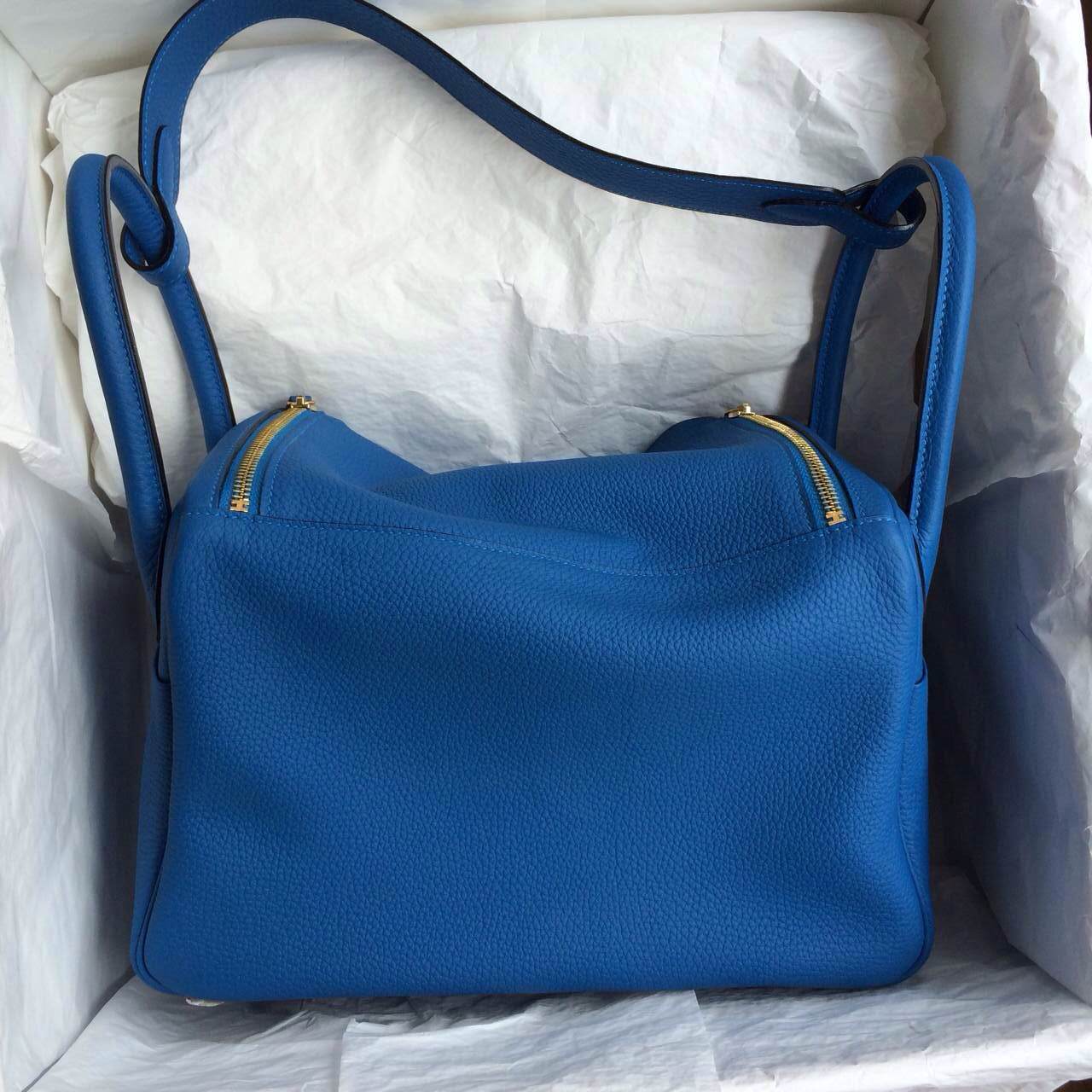 Wholesale Hermes Lindy Bag 7Q Cribe Blue France Togo Leather Gold Hardware