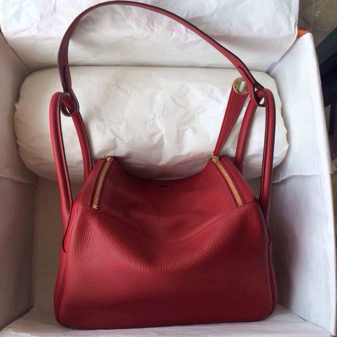 Pretty Q5 Rouge Garance France Togo Leather Hermes Lindy Bag 30cm