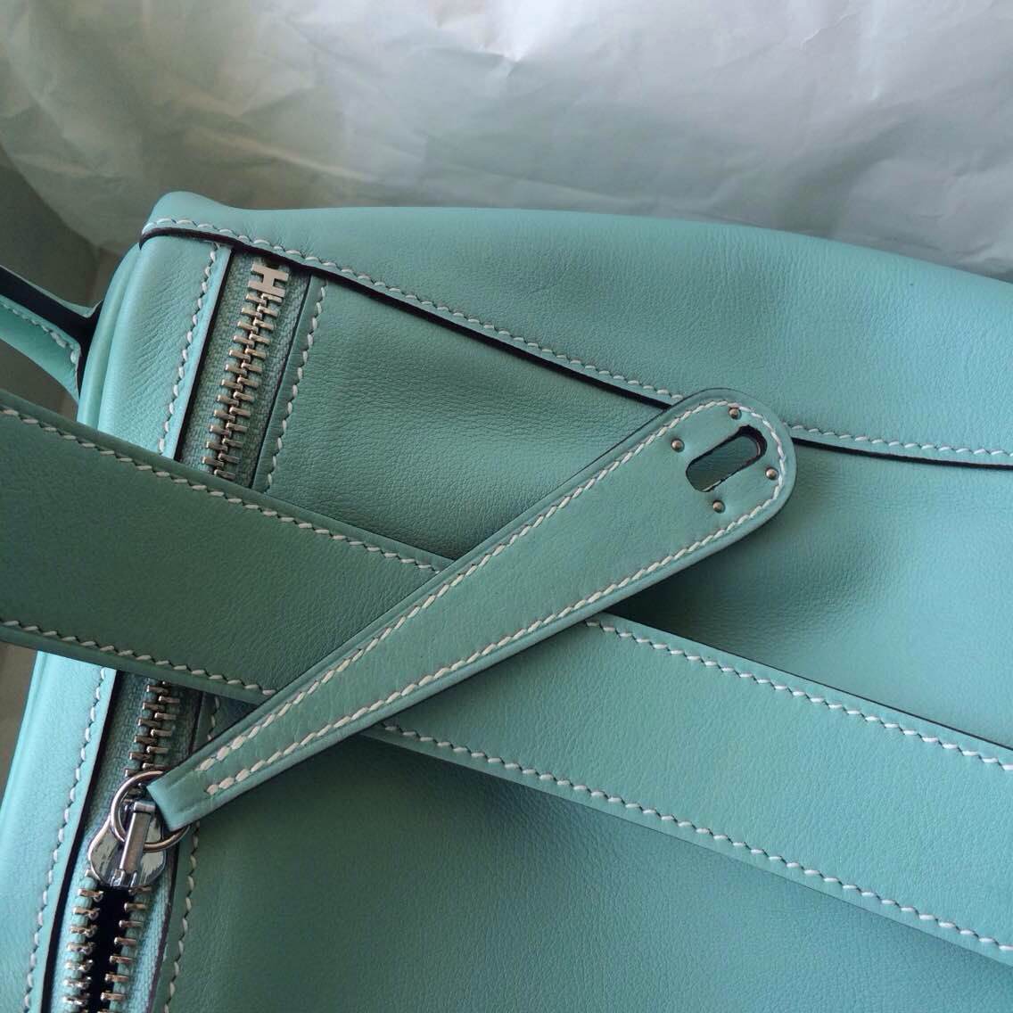 New Color 3P Lagon Blue Swift Leather Hermes Lindy Bag 30cm Silver Hardware