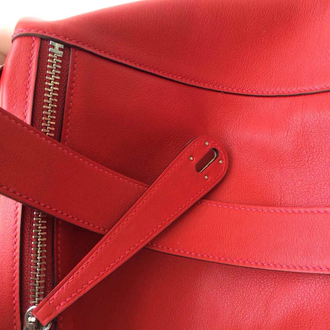 Hand Stitching Hermes Lindy Bag Q5 Candy Red Swift Leather Silver Hardware