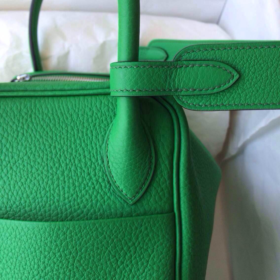 Hand Stitching Hermes Lindy Bag 1K Bamboo Green Togo Leather Silver Hardware