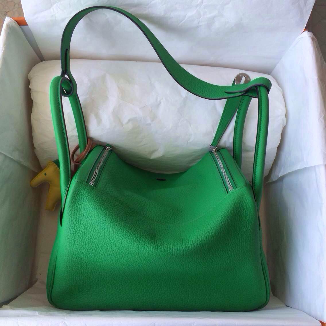 Hand Stitching Hermes Lindy Bag 1K Bamboo Green Togo Leather Silver Hardware