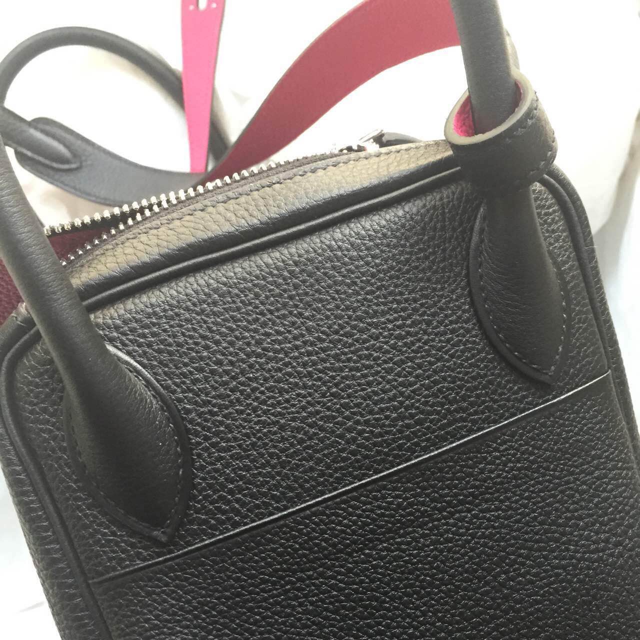 Sale Hermes Lindy Bag Black/Rose Togo Leather Fashion Women&#8217;s Handbag 30cm