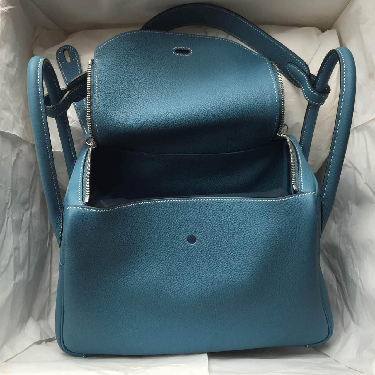 High Quality Hermes Lindy Bag Jean Blue Togo Leather Silver Hardware 30cm
