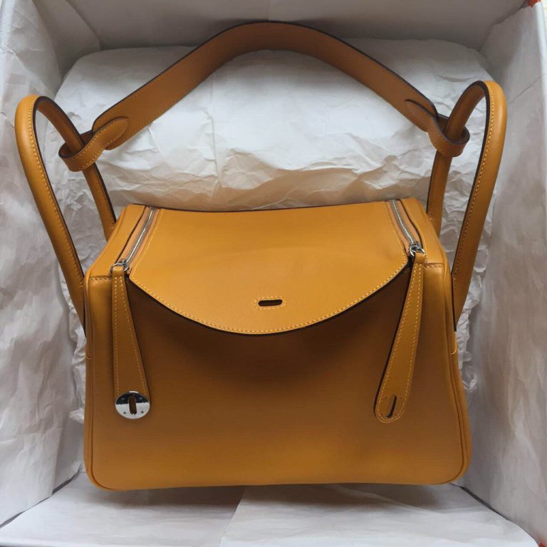 Hermes 9V Yellow Swift Leather Lindy Bag  30cm Silver Hardware