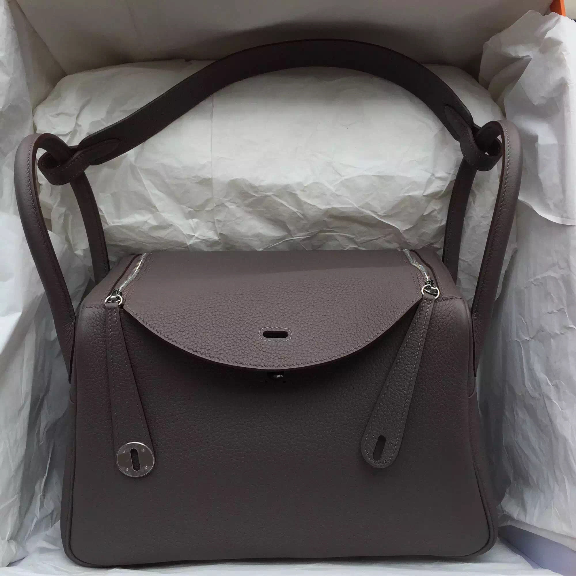 2015 New Hermes 8F Etain Gray Togo Leather Lindy Bag Silver Hardware 30cm