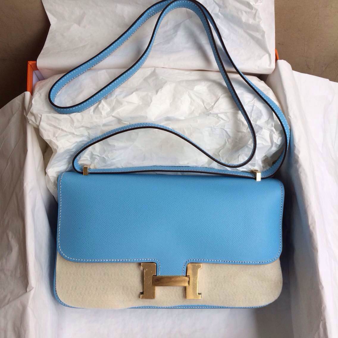 Hermes Constance elan 26cm 7N Blue Paradise Epsom Leather Messenger Bag