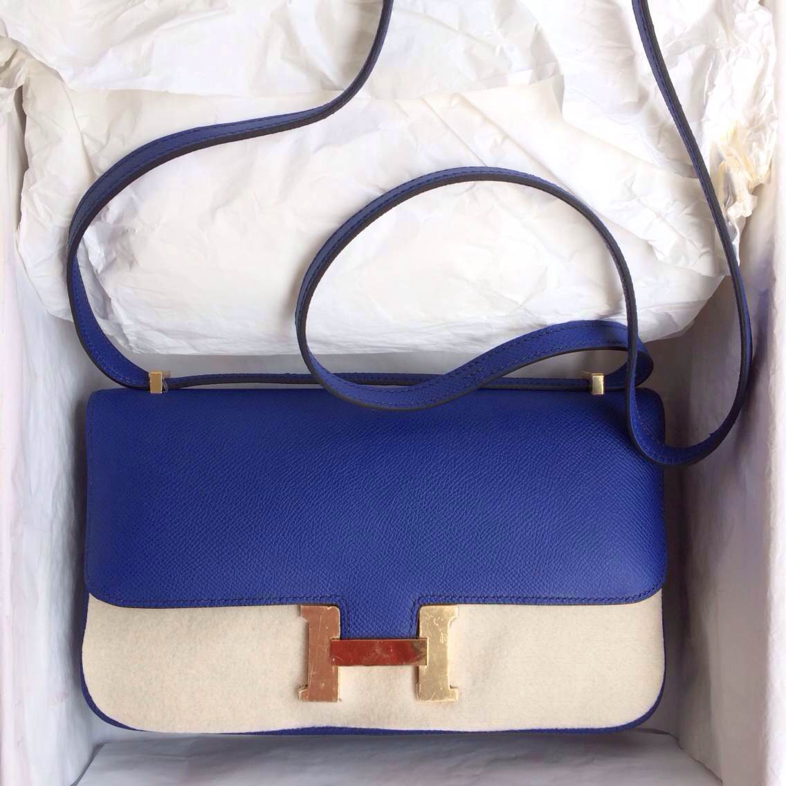 Fashion Hermes Constance Bag 7T Blue Electric Epsom Leather Gold/Silver Hardware