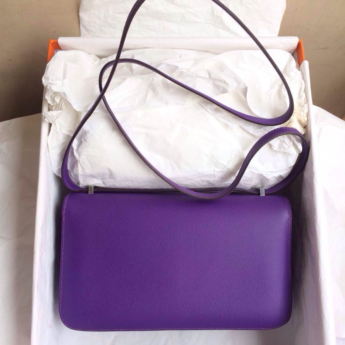 Hand Stitching Hermes Constance elan Bag 26cm 9W Ultraviolet Epsom Leather