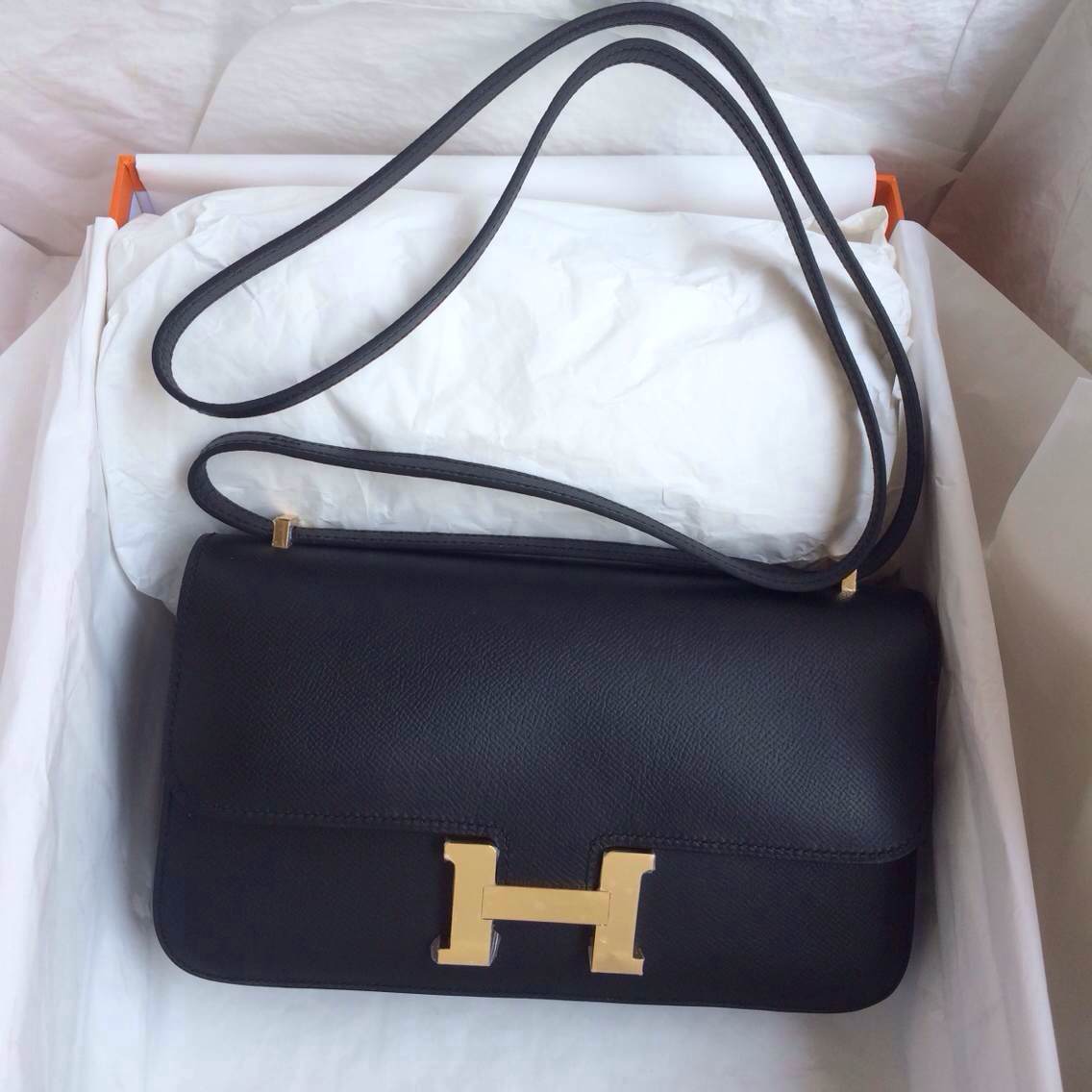 Popular 89Black France Epsom Leather Hermes Constance Bag Gold Hardware 26cm