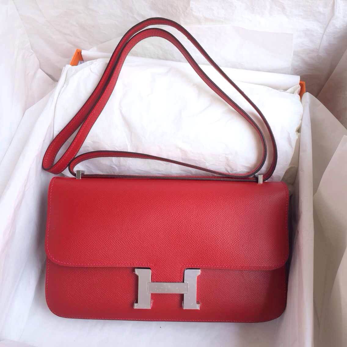 Hermes Constance Bag 26cm Q5 Candy Red Epsom Leather Silver/Gold Hardware