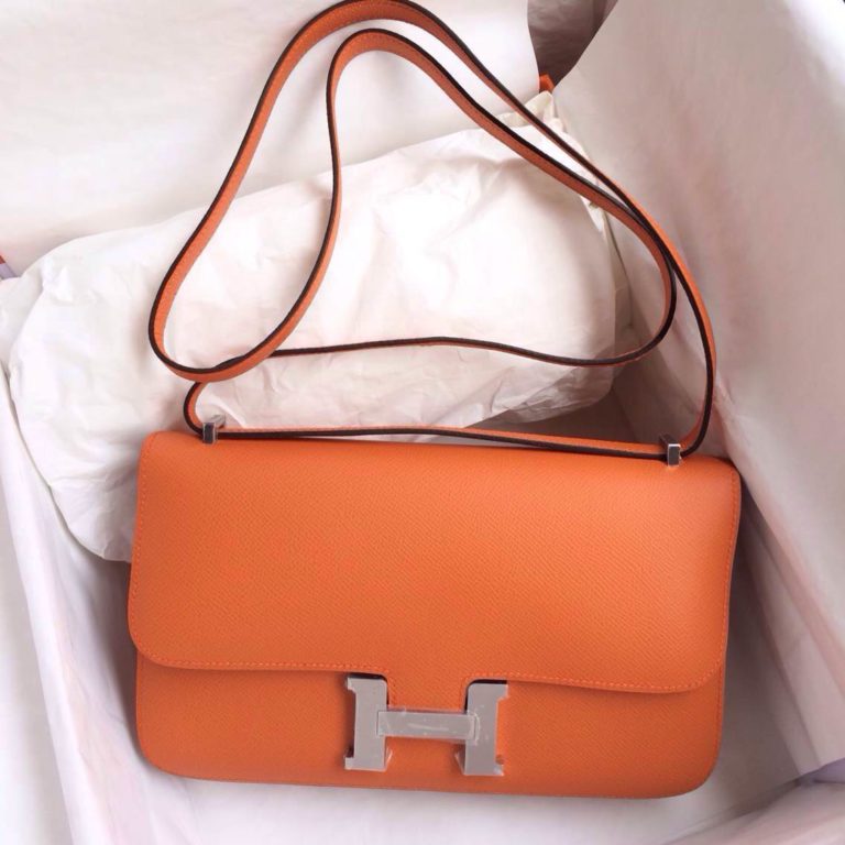 CC93 Orange Epsom Leather Hand Stitching Hermes Constance Bag  26cm