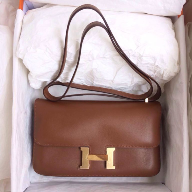Hand Stitching Hermes Constance elan Coffee France Swift Leather Messenger Bag