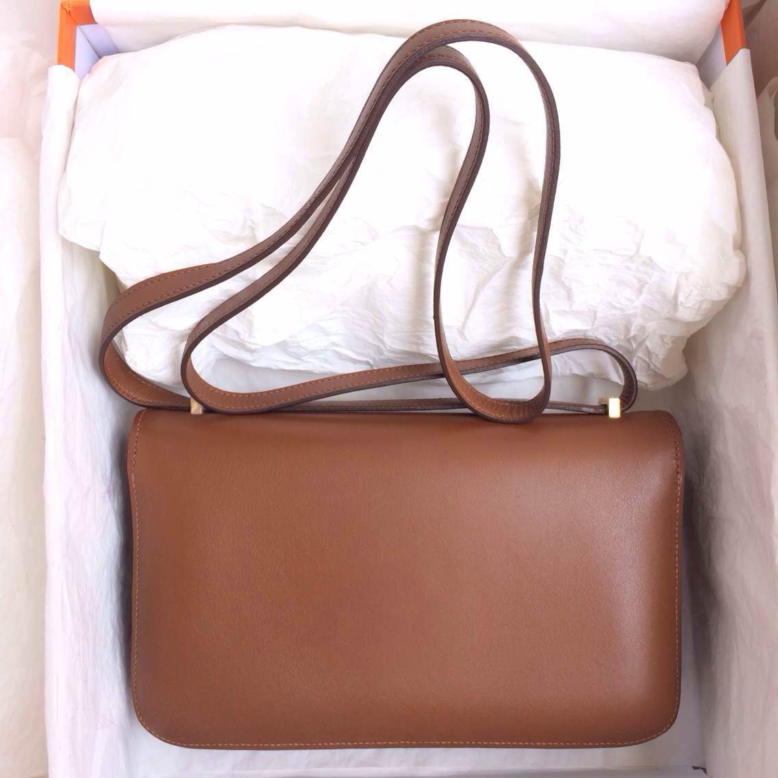 Hand Stitching Hermes Constance elan Coffee France Swift Leather Messenger Bag