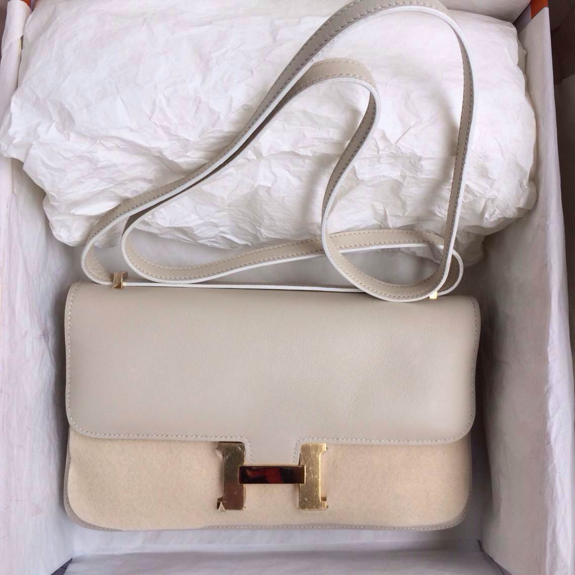 Hand Stitching Hermers Constance elan Bag26cm Beige Color Swift Leather
