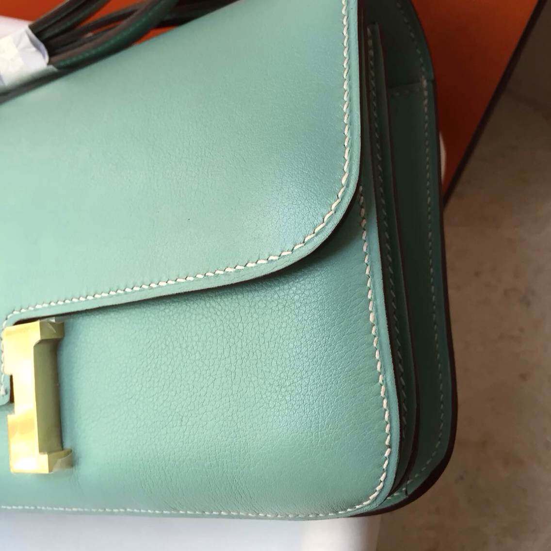 2014 New Women&#8217;s Bag Hermes Constance elan 3P Lagon Blue Swift Leather Shoulder Bag