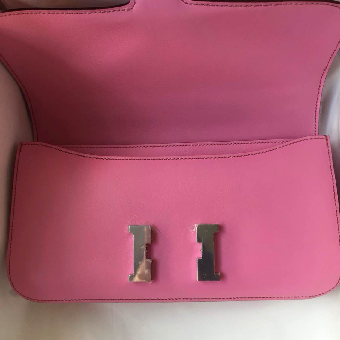 26cm Hermes Constance elan 5P Pink Swift Leather Cross-body Bag Silver Hardware
