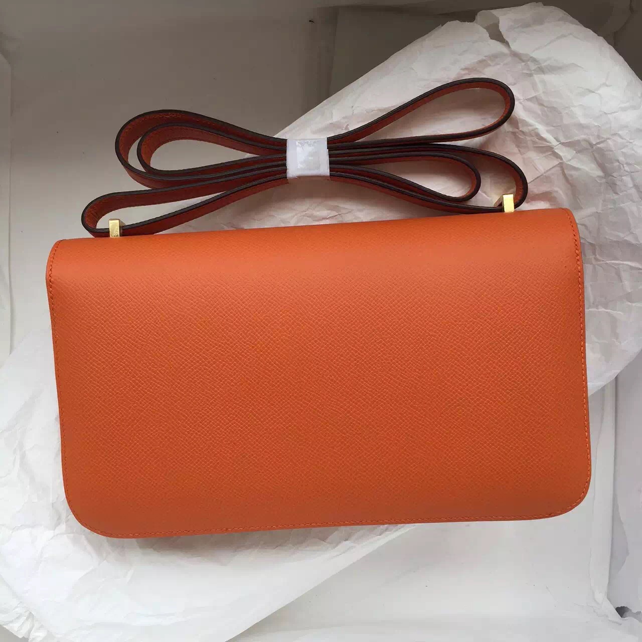 Hermes Epsom Leather Constance Bag in 93 Orange Color Fashion Women&#8217;s Cross-body Bag