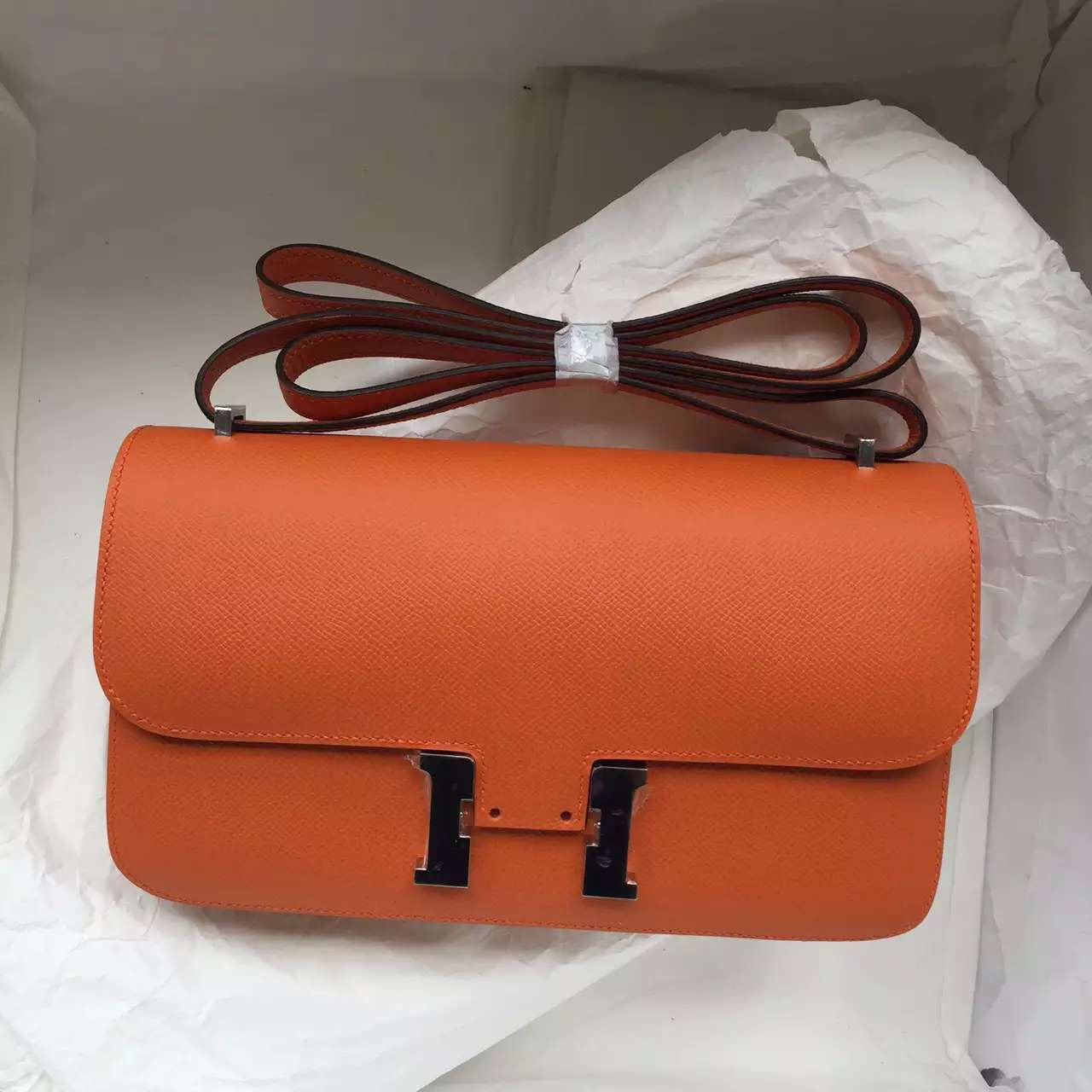 Hermes Epsom Leather Constance Bag in 93 Orange Color Fashion Women&#8217;s Cross-body Bag