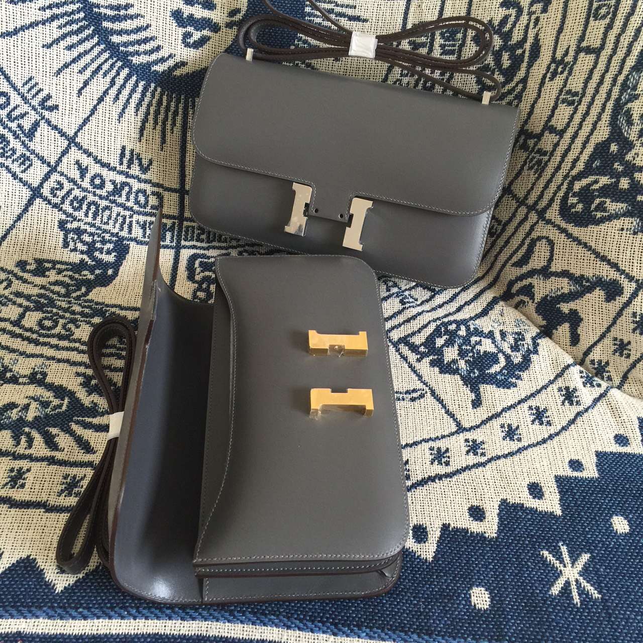 Wholesale Hermes Constance elan26cm 8F Etain Grey Box Calfskin Leather Shoulder Bag