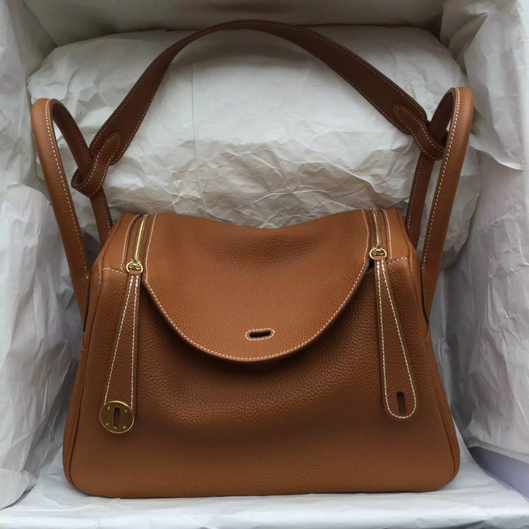 Hermes Lindy Bag  30cm C37 Light Coffee Togo Calf Leather Ladies Handbag