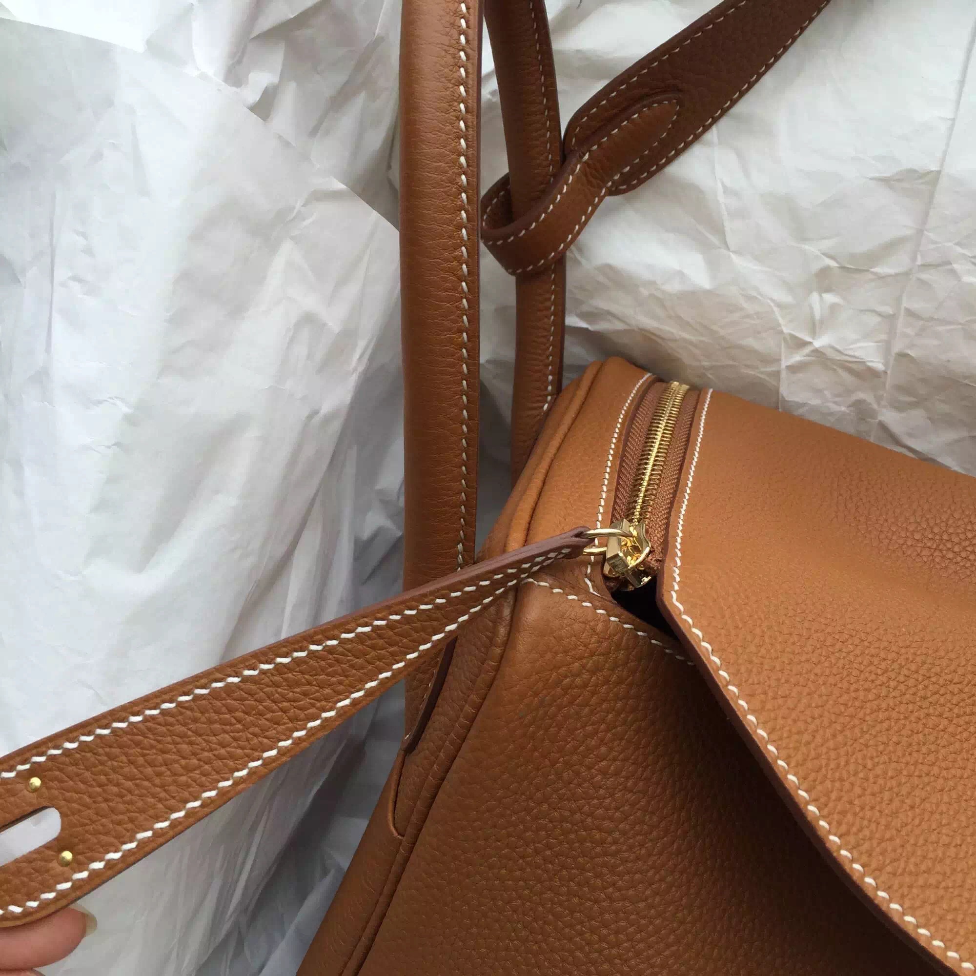 Hermes Lindy Bag 30cm C37 Light Coffee Togo Calf Leather Ladies&#8217; Handbag