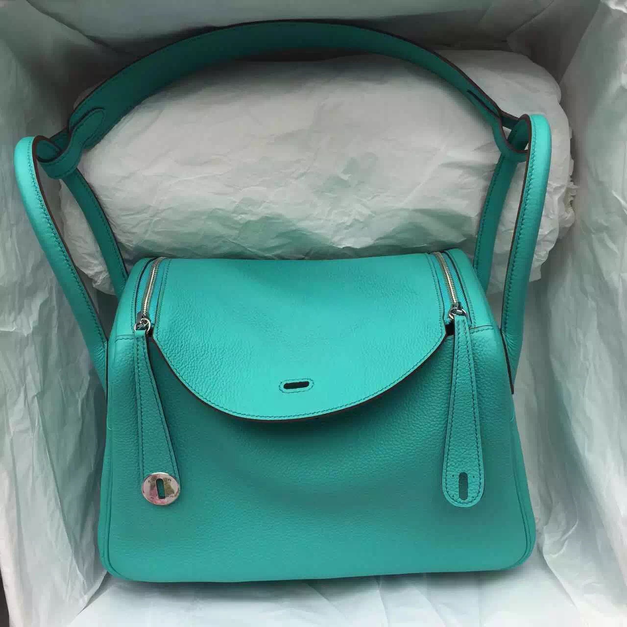 2015 New Color Lake Green Togo Leather Hermes Lindy 30CM Ladies&#8217; Tote Bag