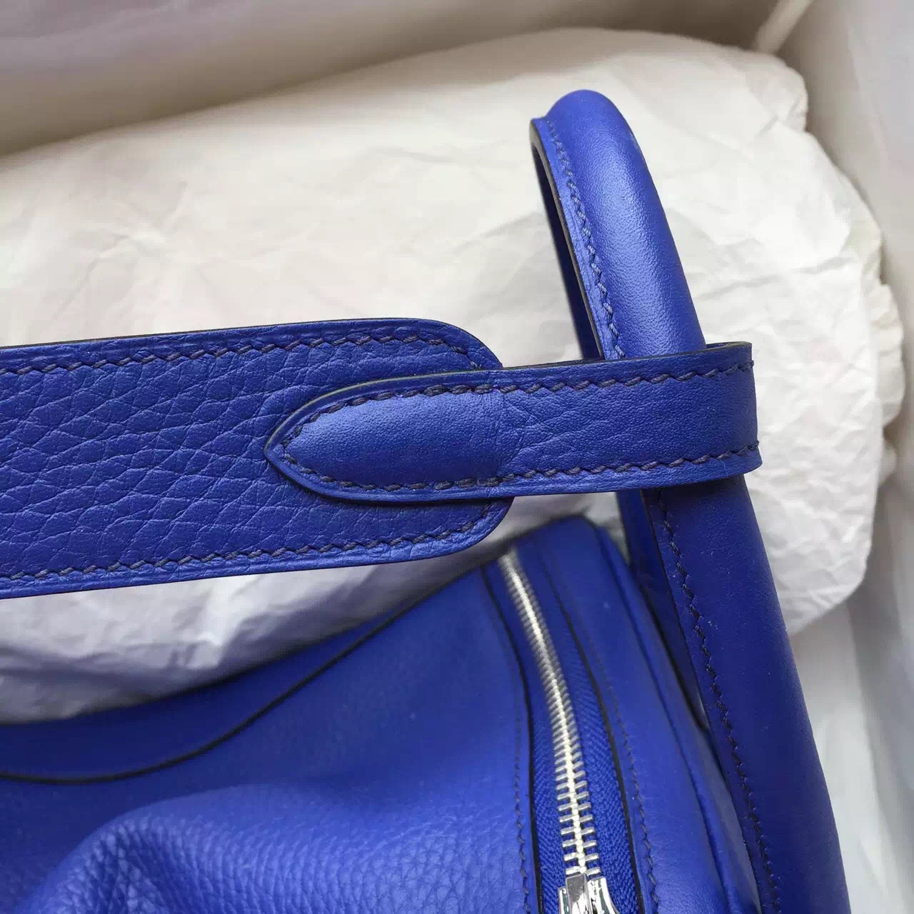 Cheap Hermes Lindy30 7T Blue Electric Togo Leather Women&#8217;s Tote Bag Shoulder Bag