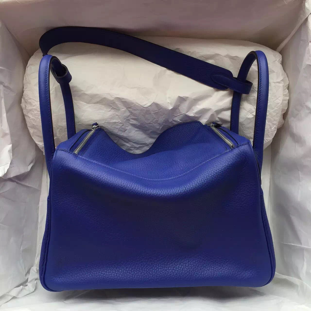 Cheap Hermes Lindy30 7T Blue Electric Togo Leather Women&#8217;s Tote Bag Shoulder Bag