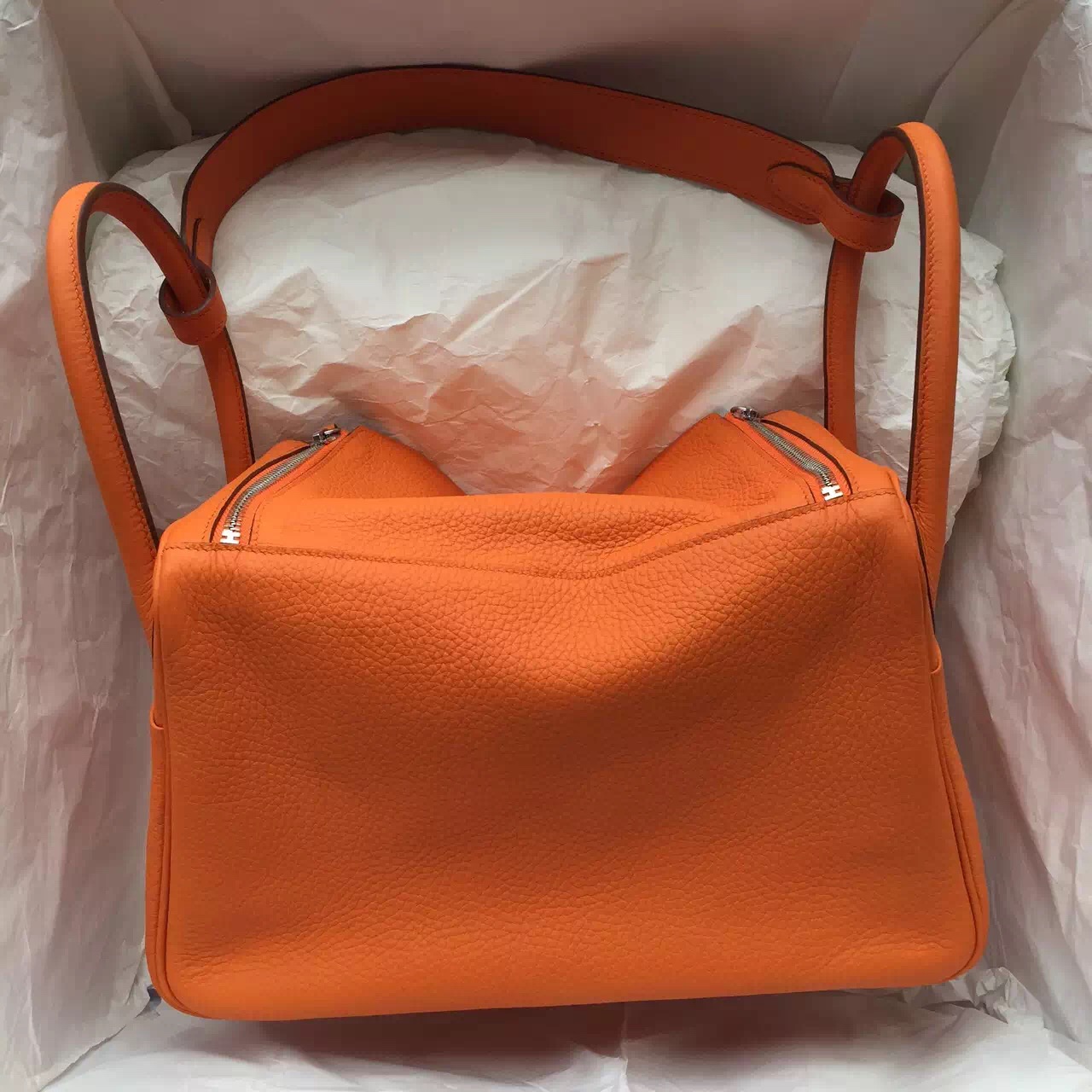 Luxury Orange Togo Leather Hermes Lindy Bag Gold &#038; Silver Hardware Ladies&#8217; Handbag 30CM