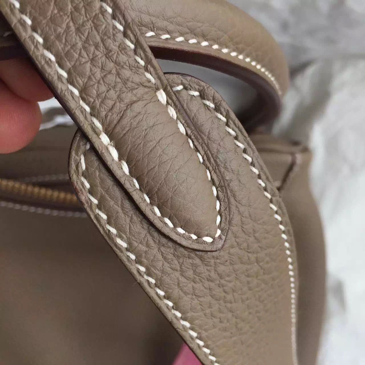 Cheap C18 Etoupe Grey &#038; 5P Pink France Togo Leather Hermes Lindy Bag 30CM