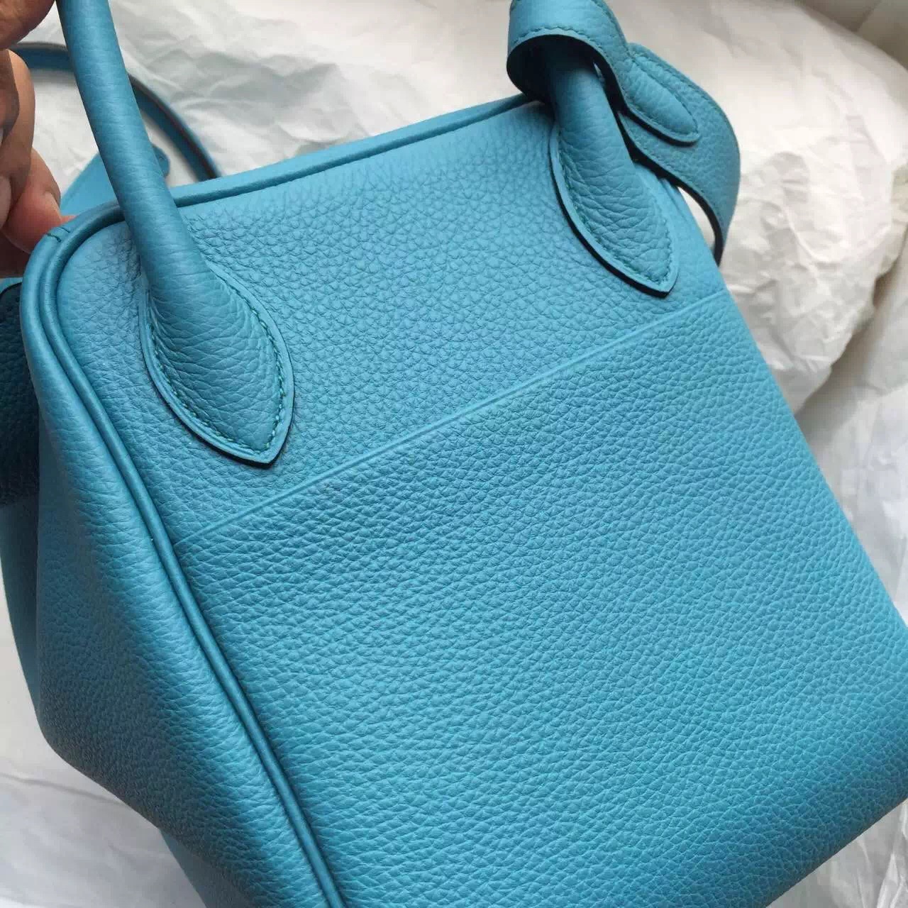 Discount Hermes Lindy Bag 30CM 7B Turquoise Blue Togo Leather Silver Hardware