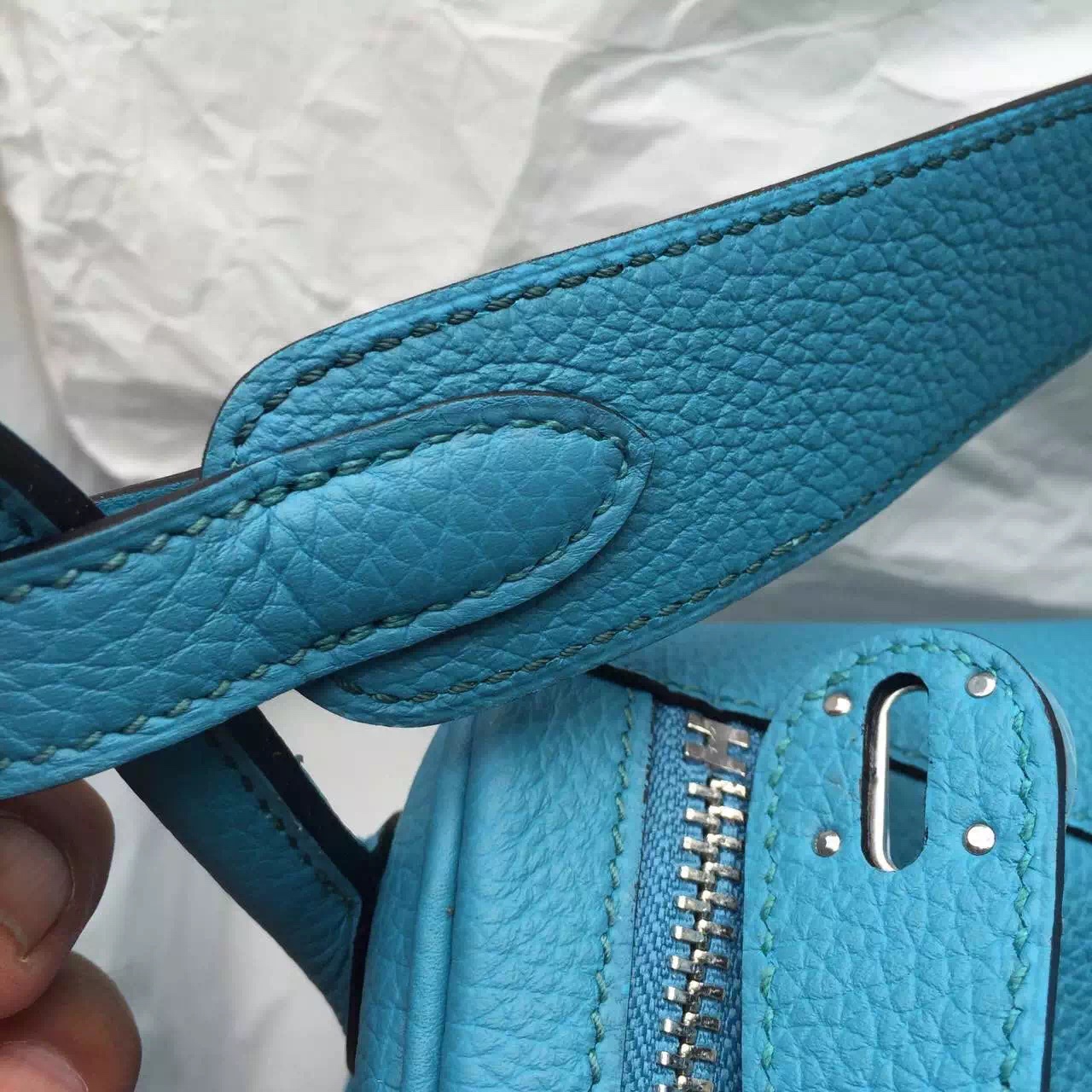 Discount Hermes Lindy Bag 30CM 7B Turquoise Blue Togo Leather Silver Hardware