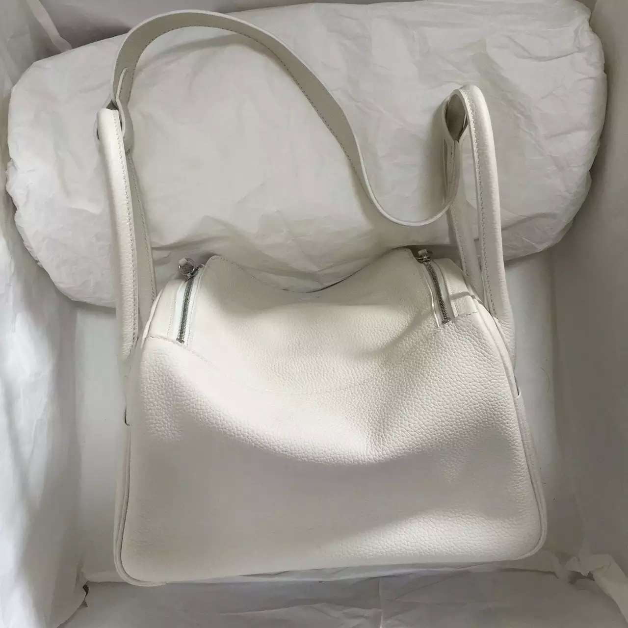 Hot Sale Hermes Wool White Togo Leather 26CM Lindy Bag Women&#8217;s Shoulder Bag