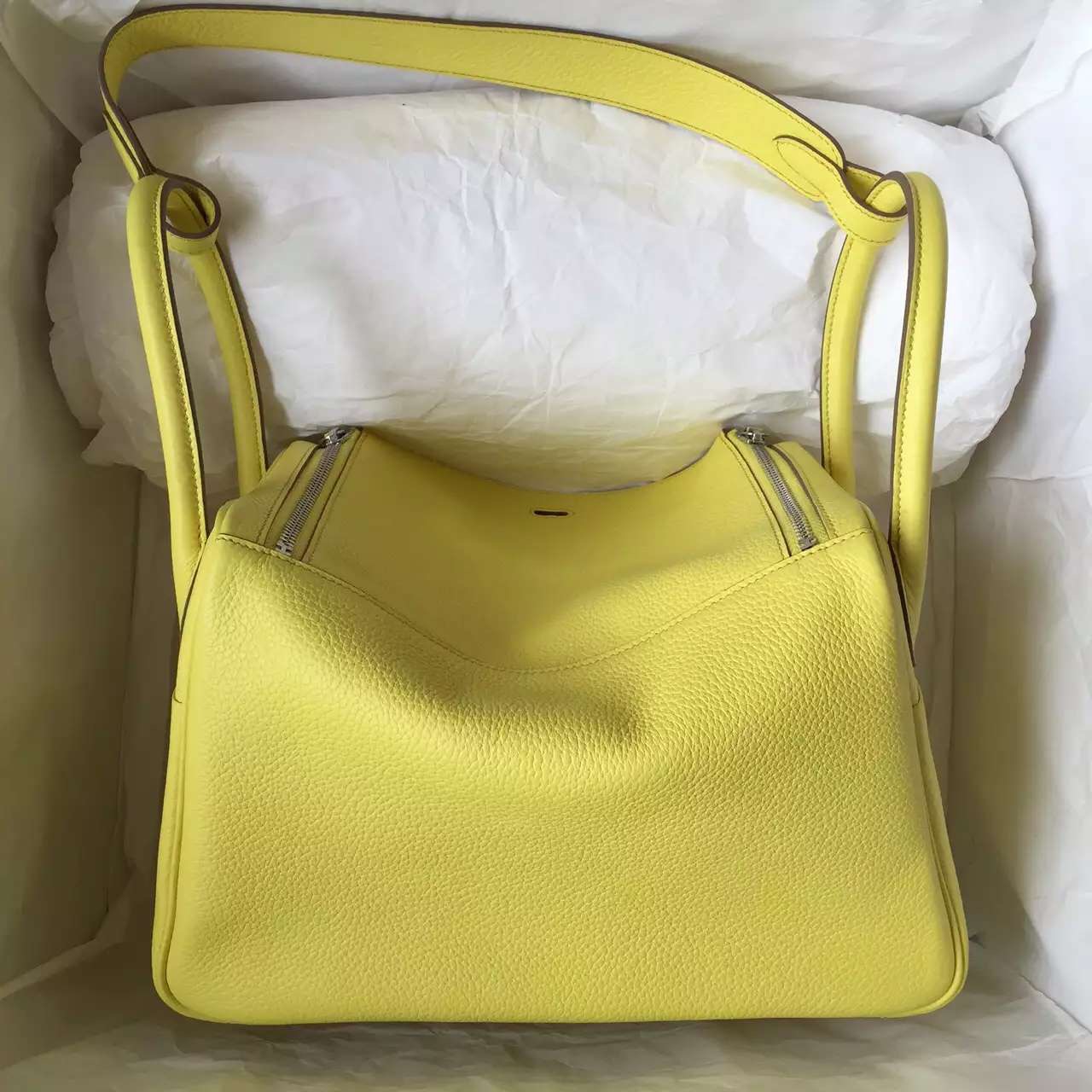 Hermes Togo Calfskin Leather Lindy Bag in C9 Yellow Silver Hardware 30CM